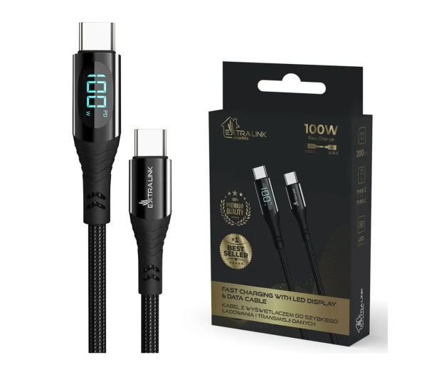 ExtraLink Smart Life Braided USB-C z wyświetlaczem LED 100W, 2m Czarny - 1550947 - zdjęcie 2